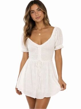 Hollister White Mini Dress with Puff Sleeves